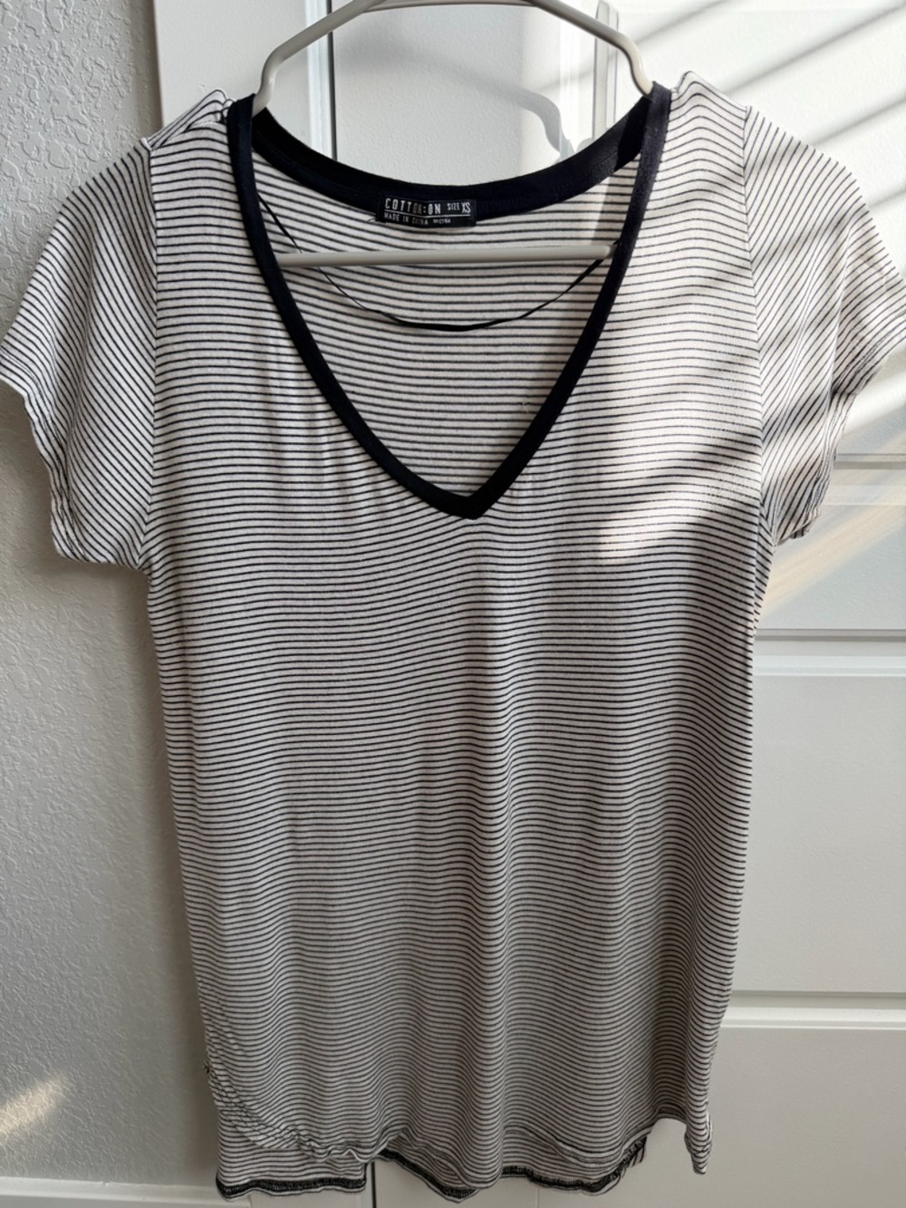 Cotton On Womens Black & White Striped V-Neck Tee
